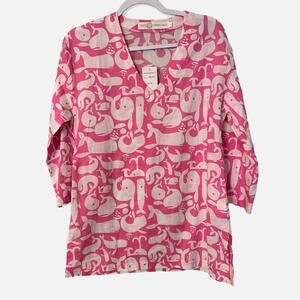TRACY NEGOSHIAN Tunic/Cover Up Top Pink with White Whales Woman Small NWT